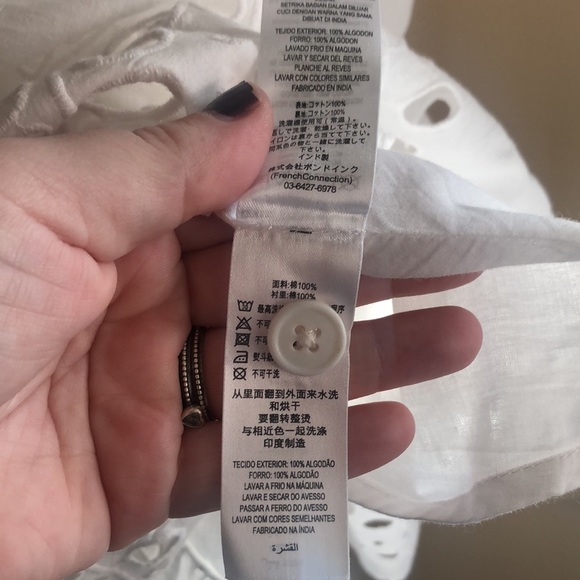 French Connection White Ancolie Border Button Front Sleeveless Eyelet Mini Dress - Picture 4 of 12